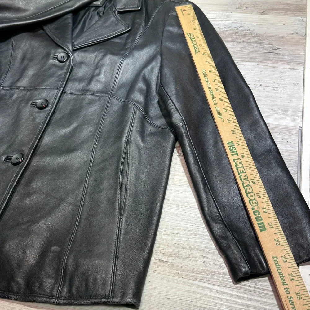 Wilsons Leather Black Genuine Leather Blazer Jacket Womens XL 3 Button